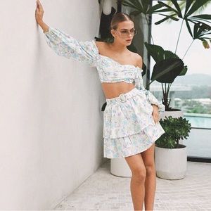 SABO Skirt Floral Backless Zoe Top and Belted Skirt Set